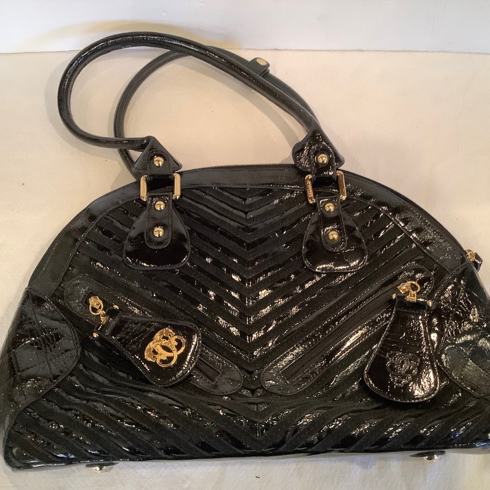 Sharif 1827 Couture Purse Shoulder Bag Large Black Patent Leather Excellent Cond